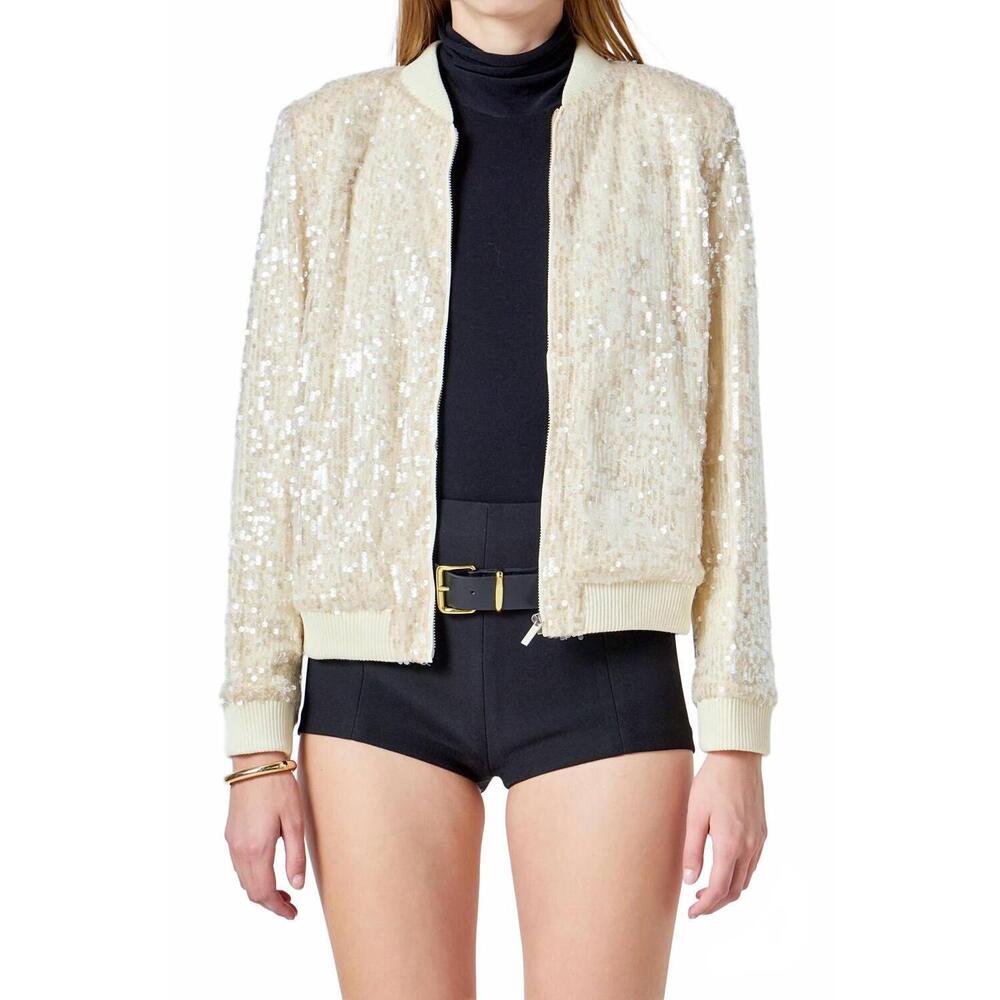 NEW ENDLESS ROSE sequins bomber jacket in nude
